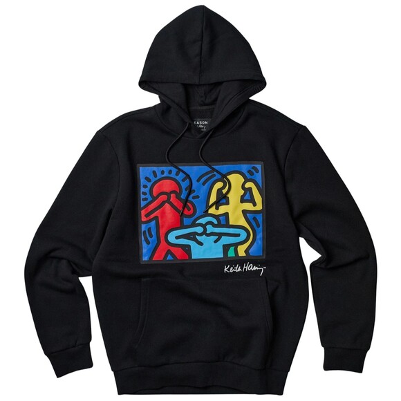 Keith Haring Hoodie Men’s Black Medium Graphic Print See No Evil Hear No Evil - Picture 1 of 8
